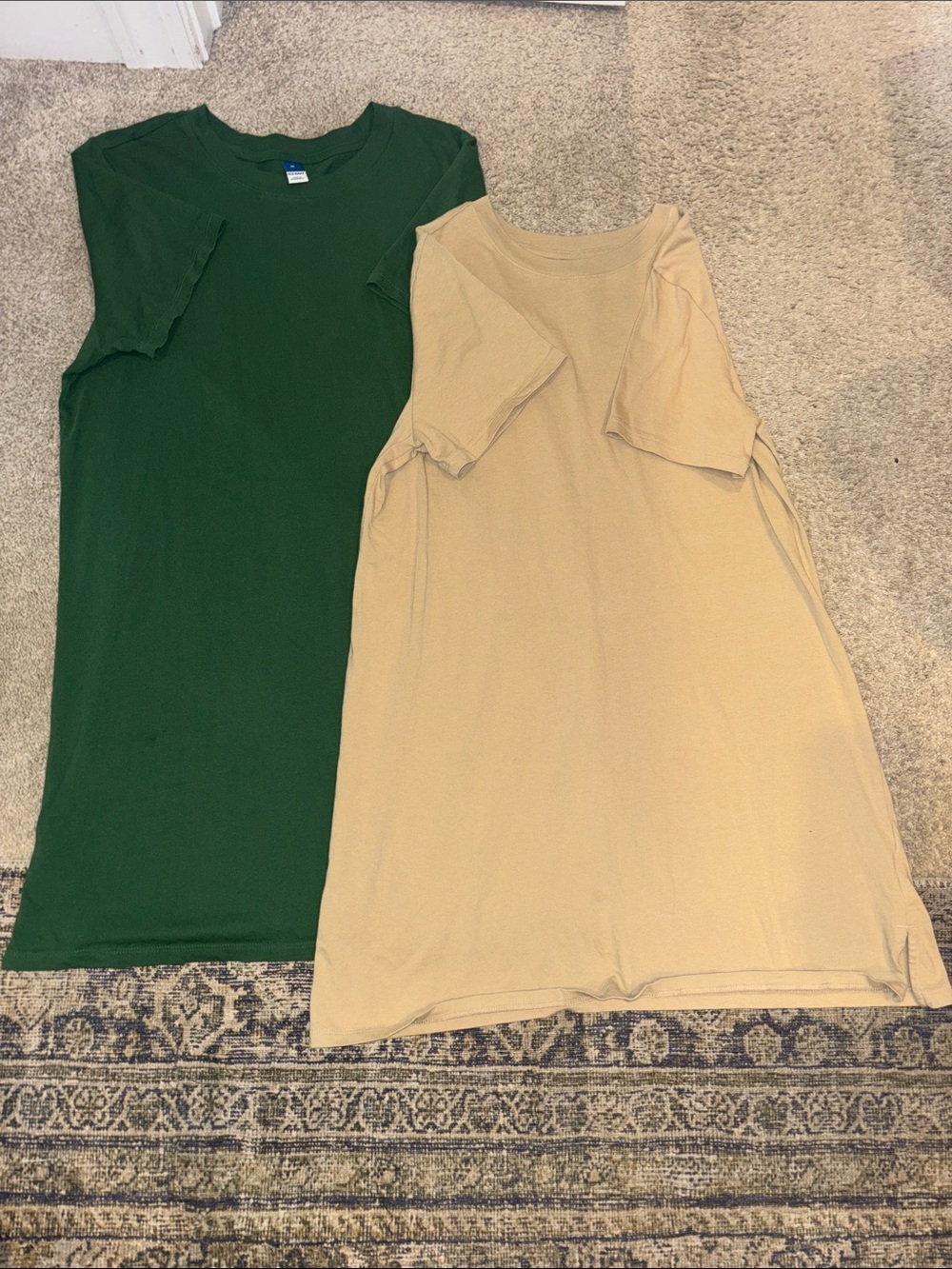 Old Navy Short Sleeve Tee Dresses in Green and Tan